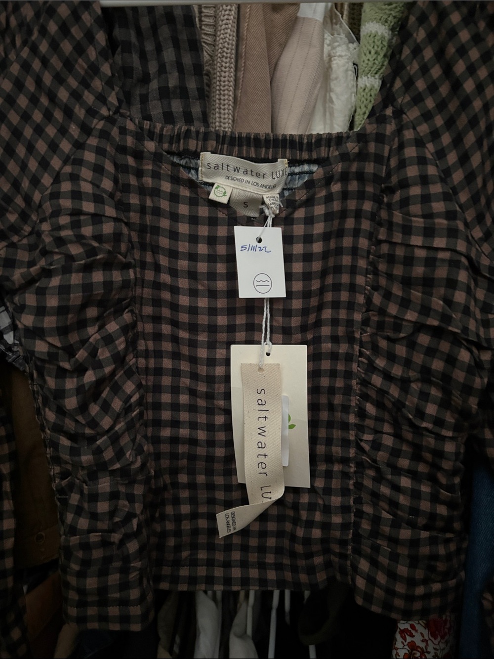Gingham Long-Sleeve Crop Top - Brown/Black - Picture 5 of 5